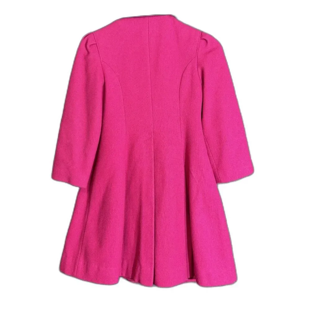 Vintage Rothschild Girls Size 7 Pink Wool Blend Dress Coat Black Velvet Made USA